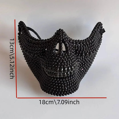 Ghost Rider handgemaakt parelmoeren halfgelaats horror-kinmasker van PU-leer voor heren en dames, Halloweenfeest 2026