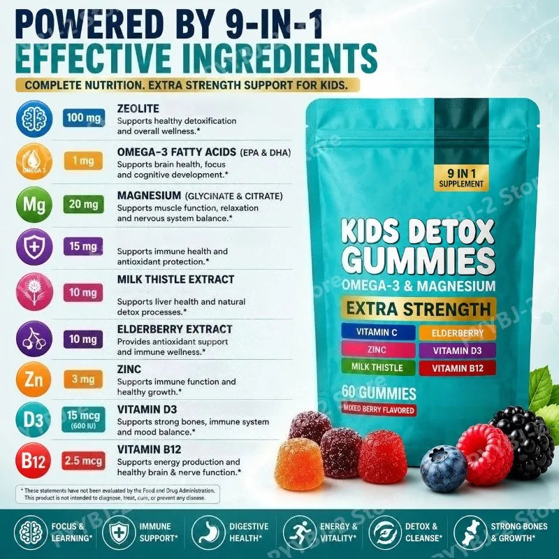 Zeolite Detox Gummies 60 Count – Multivitamin Omega-3 Magnesium Elderberry Immune Support Supplement 2026