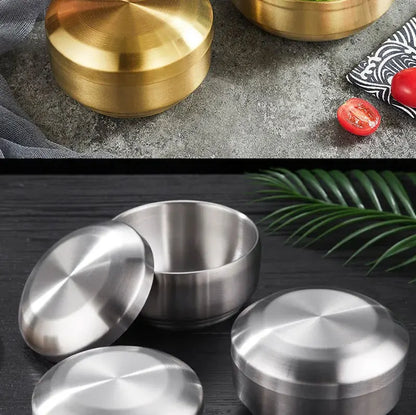 Cuenco para arroz de acero inoxidable de doble capa con tapa aislada
