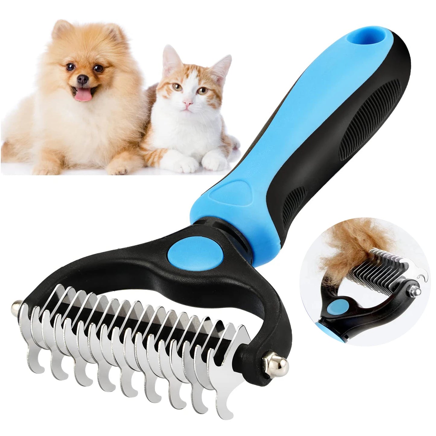 Pet Grooming Care Deshedding Brush for Dogs & Cats - Fur Remover & Knot Cutter Comb