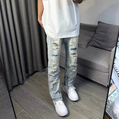 Oversized Relaxed Mens Jeans - Ripped Straight Leg Denim