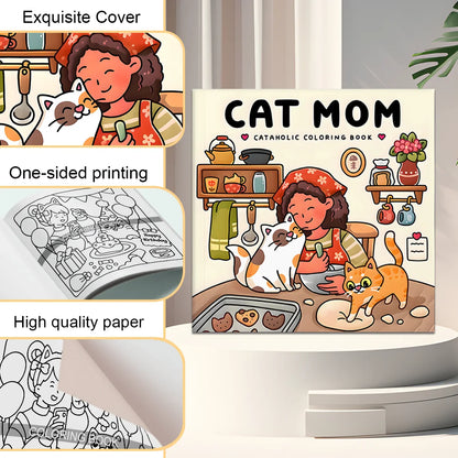 Coloring Book 24-Page Cat Family Life Scenes Relaxation Easter Gift Idea For Stress Relief
