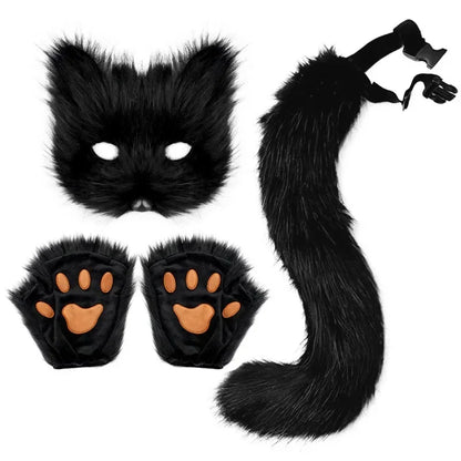 Variant image for Fox Costume Set with Mask, Tail, and Gloves for Halloween and Themed Parties, Soft Fabric and Faux Fur, Orange and White-1