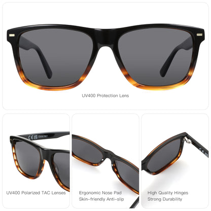Polarized Sunglasses Square Acetate Frames UV400 Protection Unisex Classic Design