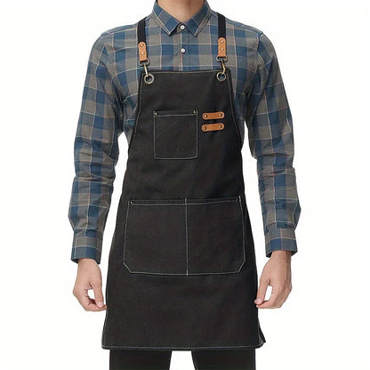 Canvas Apron Oil Proof Wipeable Kitchen Workshop Apron With Tool Pockets Adjustable Leather Straps Fall 2025 Gift