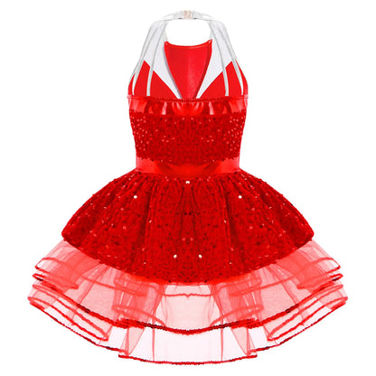 Lightweight girls' leotard - sequined skirted tutu, polyester, for ballet and dance performances