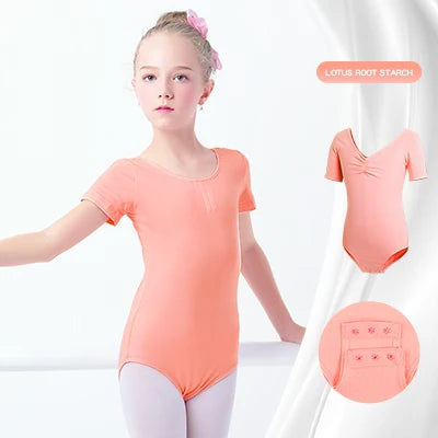 Body morbido da balletto per ragazze - scollo con coulisse, arricciatura frontale, maglia di cotone, per lezione di danza