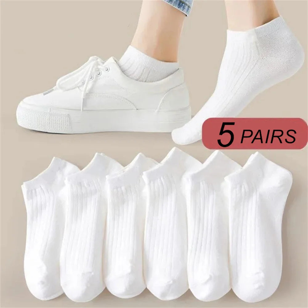 Soft women's invisible ankle socks 5-pack - 100% cotton sweat-absorbing low-cut boat socks