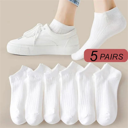 Soft women's invisible ankle socks 5-pack - 100% cotton sweat-absorbing low-cut boat socks