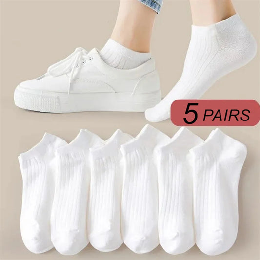 Soft women's invisible ankle socks 5-pack - 100% cotton sweat-absorbing low-cut boat socks