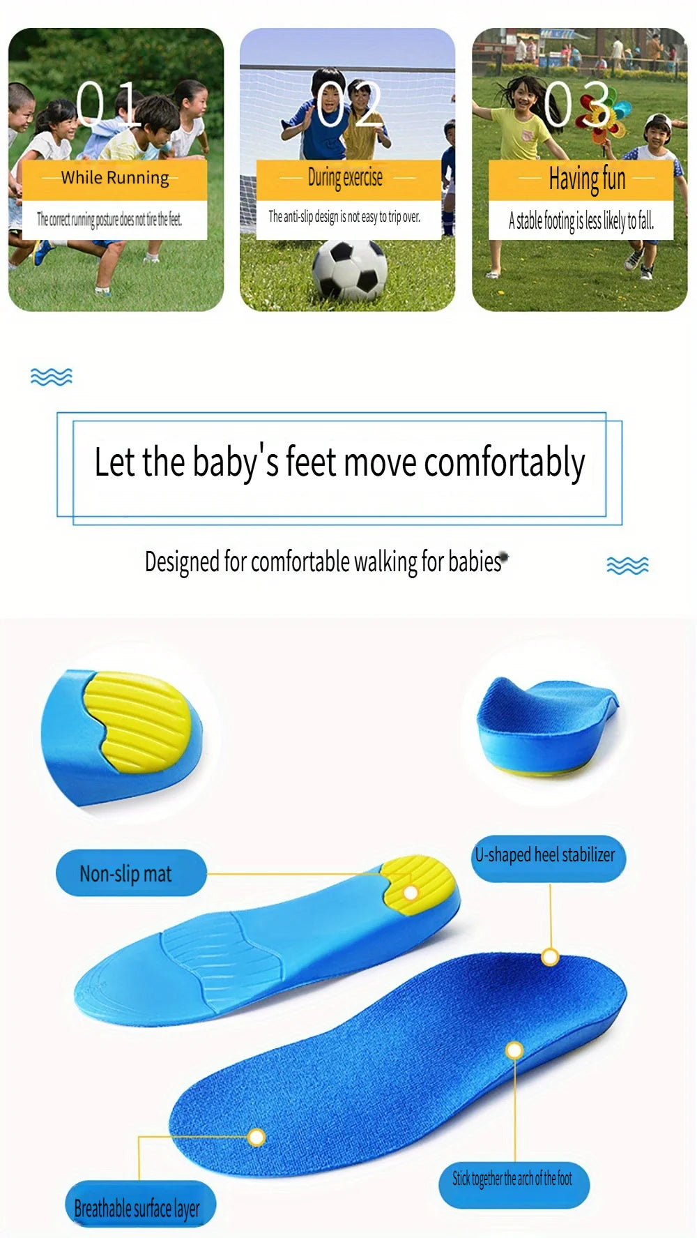 Kids Orthotic Insoles High Arch Support Sports Comfort Plantar Fascia Insole