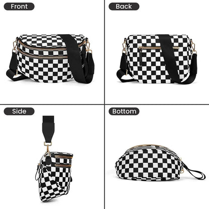 Casual women's checkered crossbody shoulder bag – high-capacity sling bag with adjustable strap