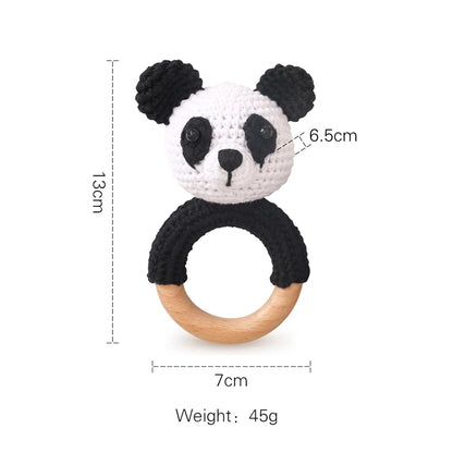 Crochet Bear Teether Rattle Ring Newborn Sensory Toys