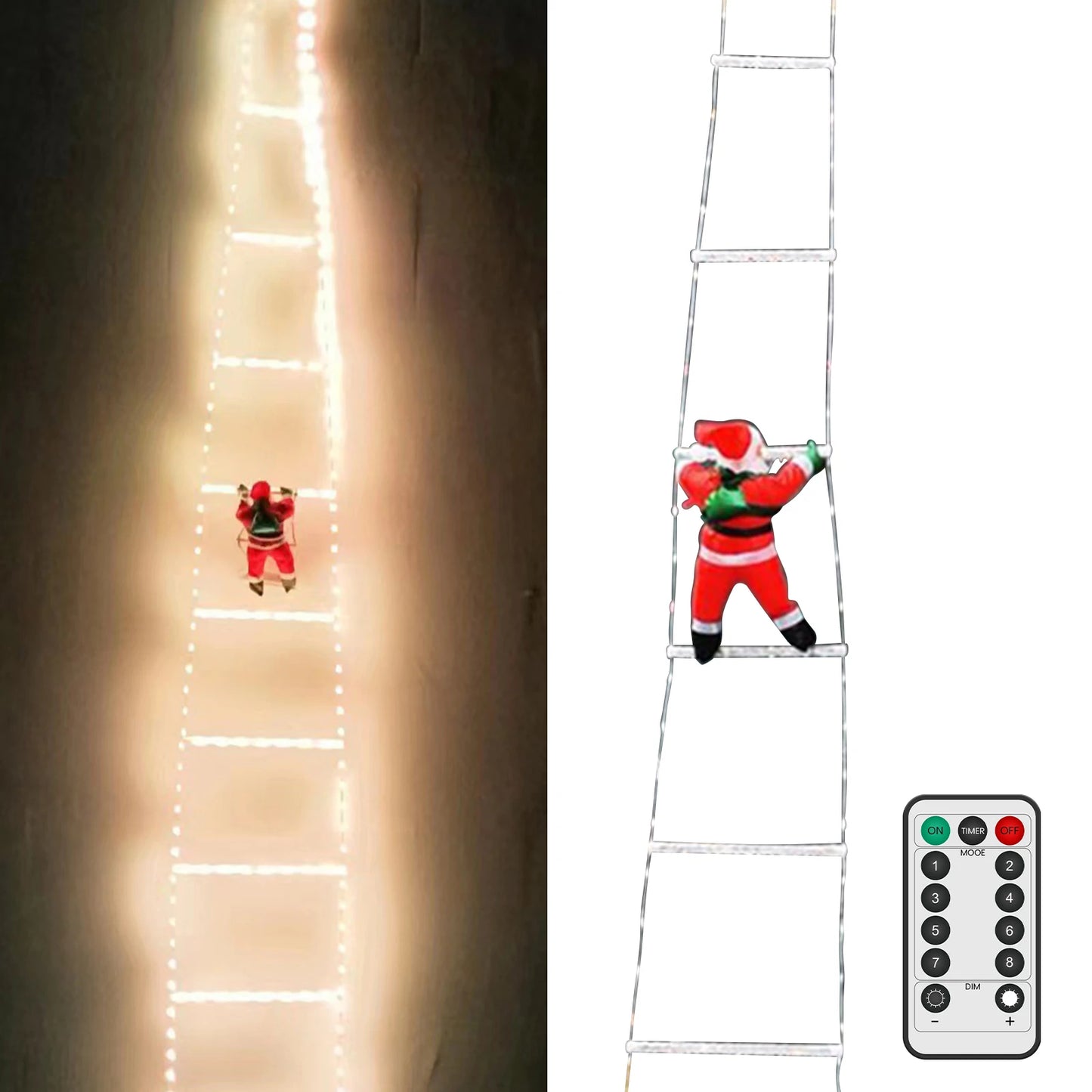 Remote-Controlled LED Ladder Christmas Lights with Santa - 8 Modes Indoor Outdoor Decor for Holiday Celebrations