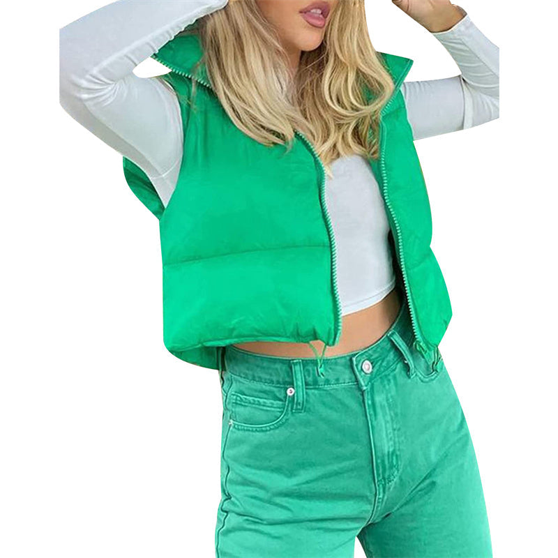 Warm Women’s Puffer Vest - Cropped Boxy, Polyester, Winter