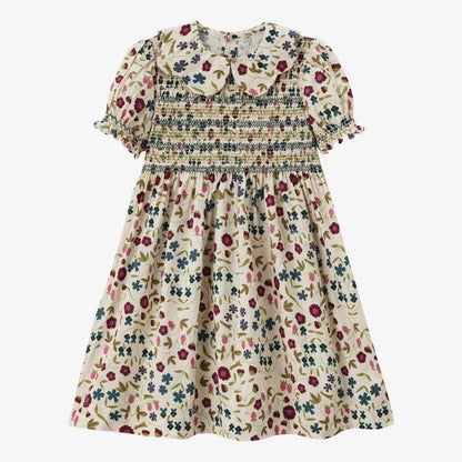 Blød pigekjole med smock - blomsterprint, bomuld, til matchende familieoutfits, sommerarrangementer