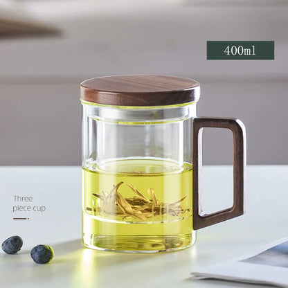 Glass Tea Cup With Wood Handle Heat Resistant Puer Filter Mug Kung Fu Tea Set Fall 2025 Easy Brewing