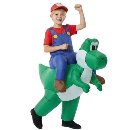 Opblaasbaar Halloween-cosplaykostuum voor volwassenen en kinderen als loodgieterdinosaurus, voor feest, optreden en carnaval 2026