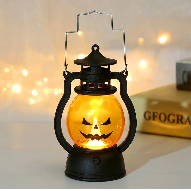Halloween-LED-hanglamp in de vorm van een pompoen, spooklamp in retro-olielampstijl voor feest- en huisdecoratie, griezelig accessoire 2026