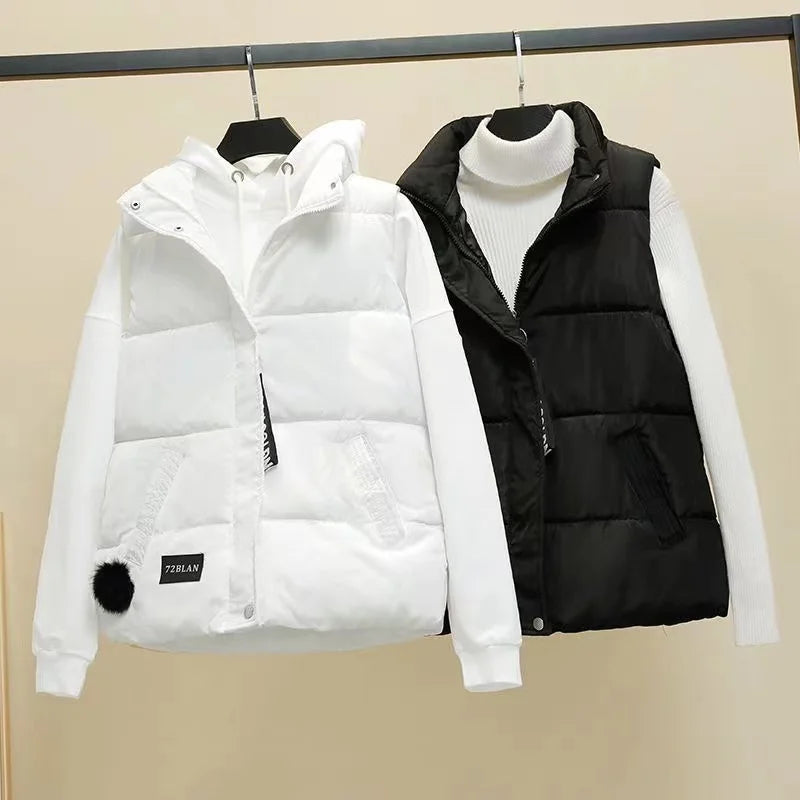 Varm Mysig Dam Pufferväst - Boxig Kort, Quiltad, För Vinter