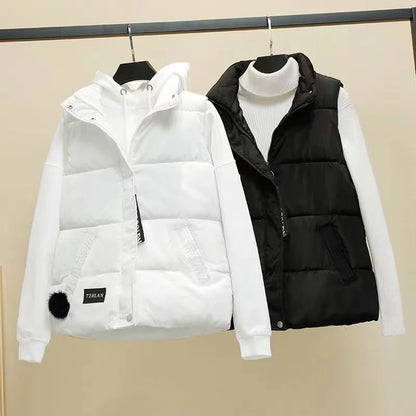 Varm Mysig Dam Pufferväst - Boxig Kort, Quiltad, För Vinter