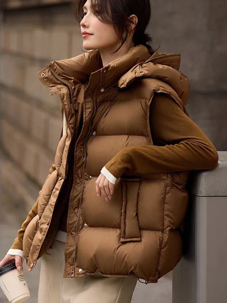 Insulating Women’s Hooded Puff Vest - Hip-Length, Down