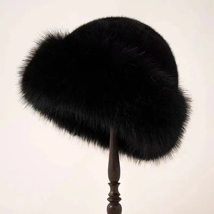 Insulating Women's Faux Fur Winter Hat - Rolled Brim, Plush