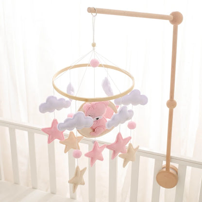 Wooden Crib Mobile Felt Bear Musical Newborn Sensory Toys
