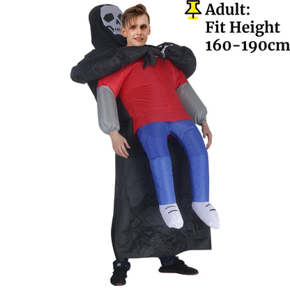 Opblaasbaar zwart gewaad met spookmasker, kostuumaccessoire voor volwassenen, Halloween, carnaval en gemaskerde cosplayfeesten 2026