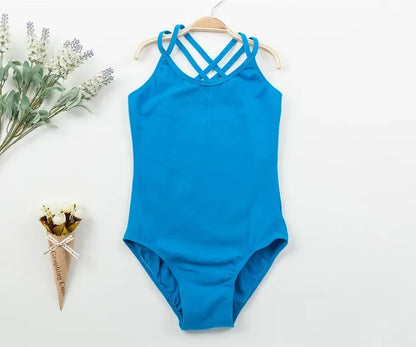 Breathable girls' leotard – durable double-strap camisole, cross-back, cotton, gymnastics and ballet training