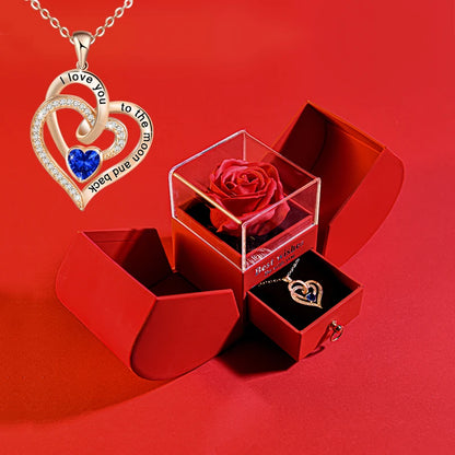 Eternal Rose Gift Box with Heart Necklace for Women - Birthday, Wedding Gifts for Mom, Girlfriend