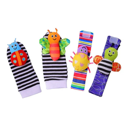 4-teiliges Baby-Rassel-Spielzeug-Set mit Tiersocken und Handgelenkriemen für Säuglinge 0-12 Monate - Perfekte Geschenke für 1-Jährige
