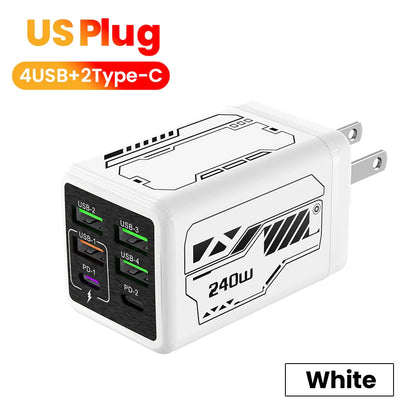 USB C Charger 6-Port Fast Charge, 4 USB A 2 Type-C PD3.0, EU UK US Plug, Back to School 2026