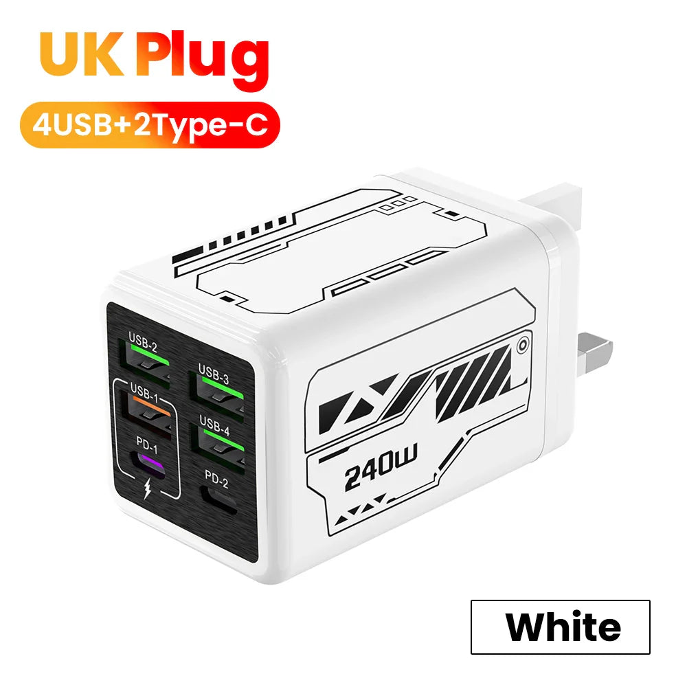 USB C Charger 6-Port Fast Charge, 4 USB A 2 Type-C PD3.0, EU UK US Plug, Back to School 2026