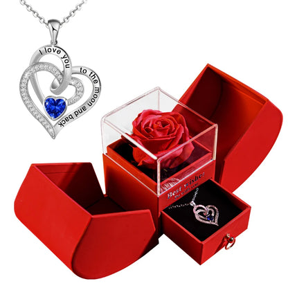 Eternal Rose Gift Box with Heart Necklace for Women - Birthday, Wedding Gifts for Mom, Girlfriend