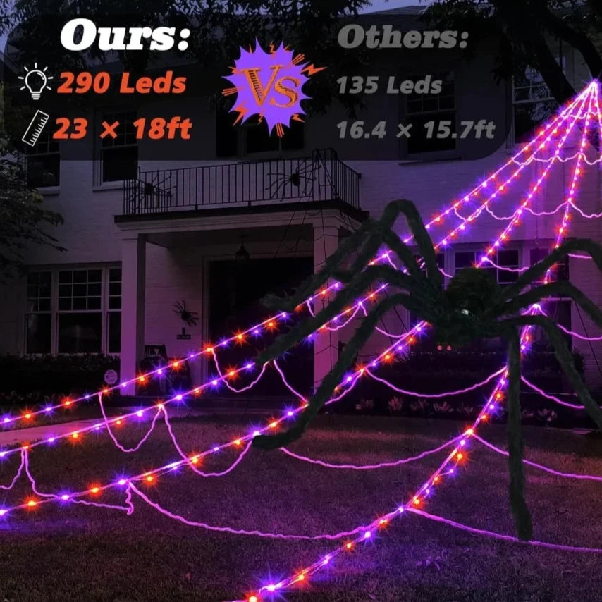 Halloween Spider Web with 290 LED Lights - Giant Outdoor Spider Decoration with 78.7" Spider