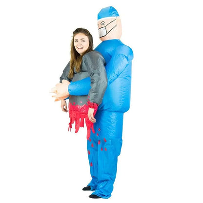 Opblaasbaar Halloween-cosplaykostuum voor volwassenen als chirurg die een patiënt draagt, voor verkleedfeesten 2026