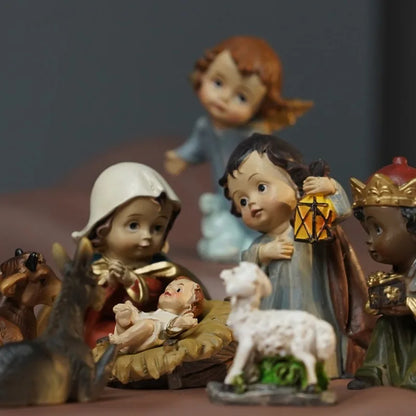 Nativity Set 11-Piece Resin Catholic Figurines Christmas Decor Centerpiece Traditional Manger Scene Gift