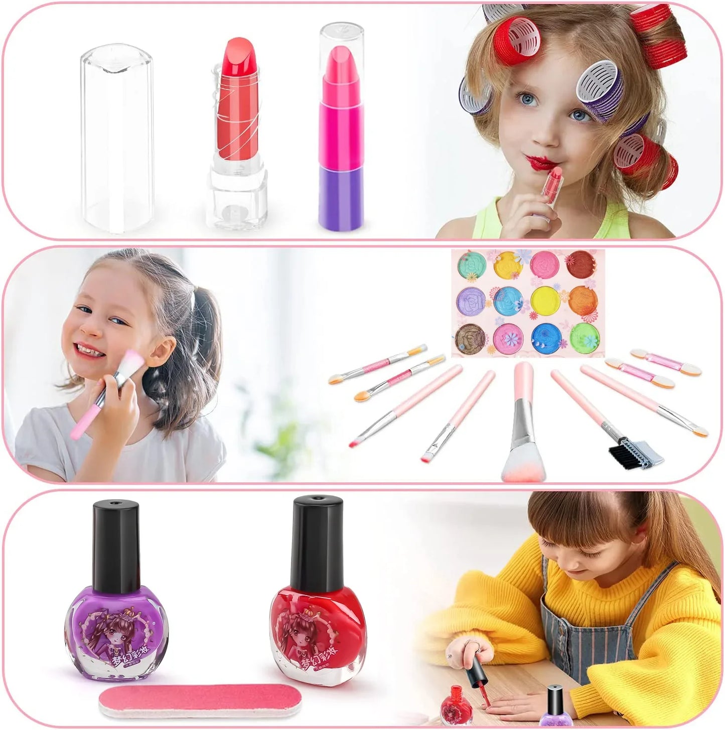 Trousse de maquillage pour enfants Rose et blanc Ensemble de jouets de maquillage Cadeau viral TikTok automne 2025 Lavable