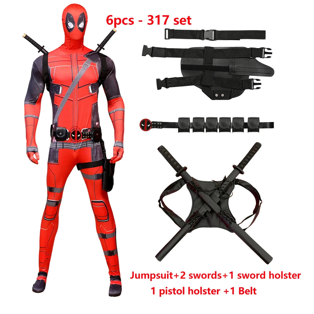Deadpool-superhelte-cosplay-jumpsuit til børn med maske, komplet sæt til halloween og fødselsdagsgave 2026