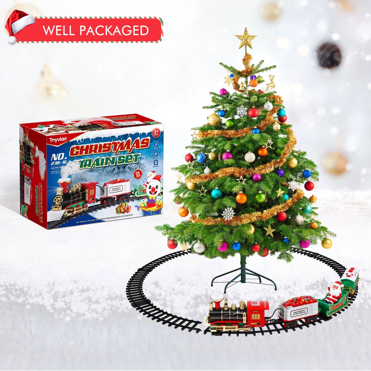 Electric Christmas Train Set for Kids - Colorful Plastic Model with Tracks, Realistic Sounds & Lights, Perfect Holiday Gift