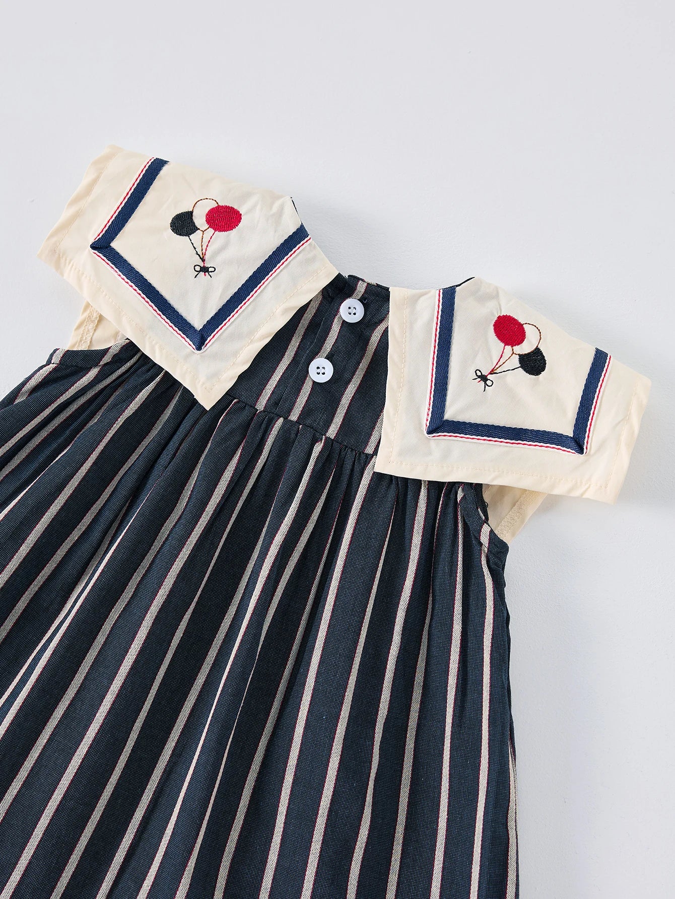 Lightweight girls' dress - sailor collar, striped pleated skirt, cotton-elastane blend, summer casual