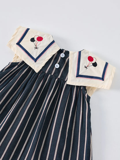 Lightweight girls' dress - sailor collar, striped pleated skirt, cotton-elastane blend, summer casual