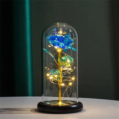 Rosa Galassia in Oro 24K con Luci LED – Scatola Regalo per la Festa della Mamma Fiore in Alluminio con Luci a Stringa e Scatola Fiore Artificiale Regalo