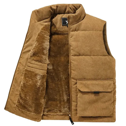 Insulating Mens Fleece Vest - Quilted Corduroy, Casual