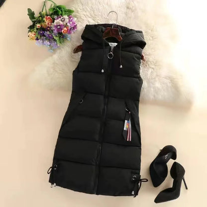 Warm Cozy Women’s Puffer Vest – Long Quilted, Cotton Shell