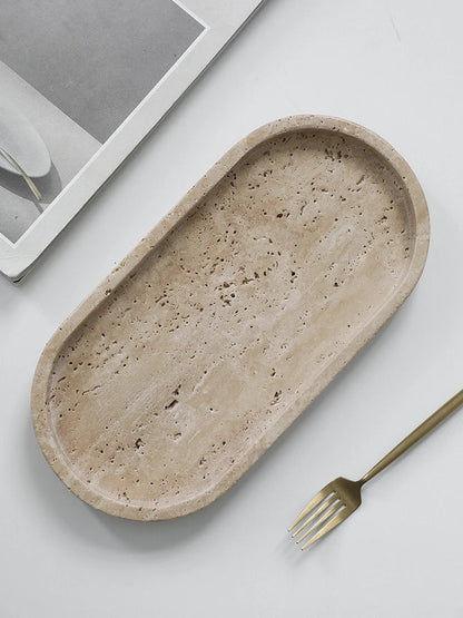 Sminkebakke Travertinsten Minimalistisk Marmor Stil Bakke Beige Organizer Efterår 2025 Sofabord Dekoration Gave