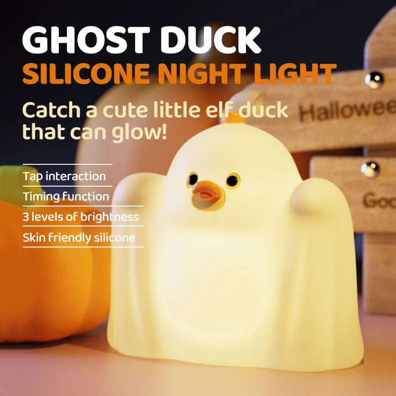 Lampada Notturna di Halloween in Silicone con Fantasma, Anatra e Zucca Carina Lampada Halloween 2025 per Cameretta Ricaricabile Regalo Sicuro per Bambini