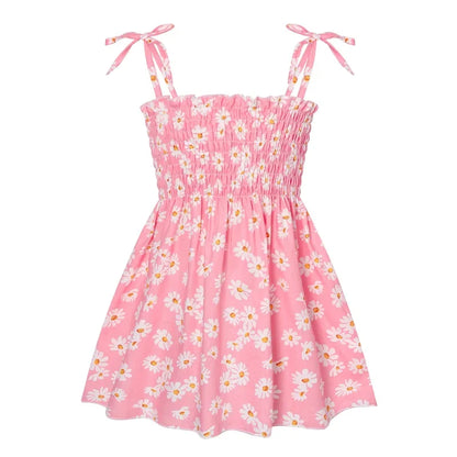 Soft girls' floral sundress - smocked bodice, polyester, for casual beach party