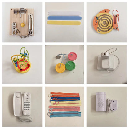 Montessori Busy Board DIY Sensory Toy for Early Learning, Interactive Activities, Enhances Motor Skills, Non-Toxic Materials, 30x40 cm